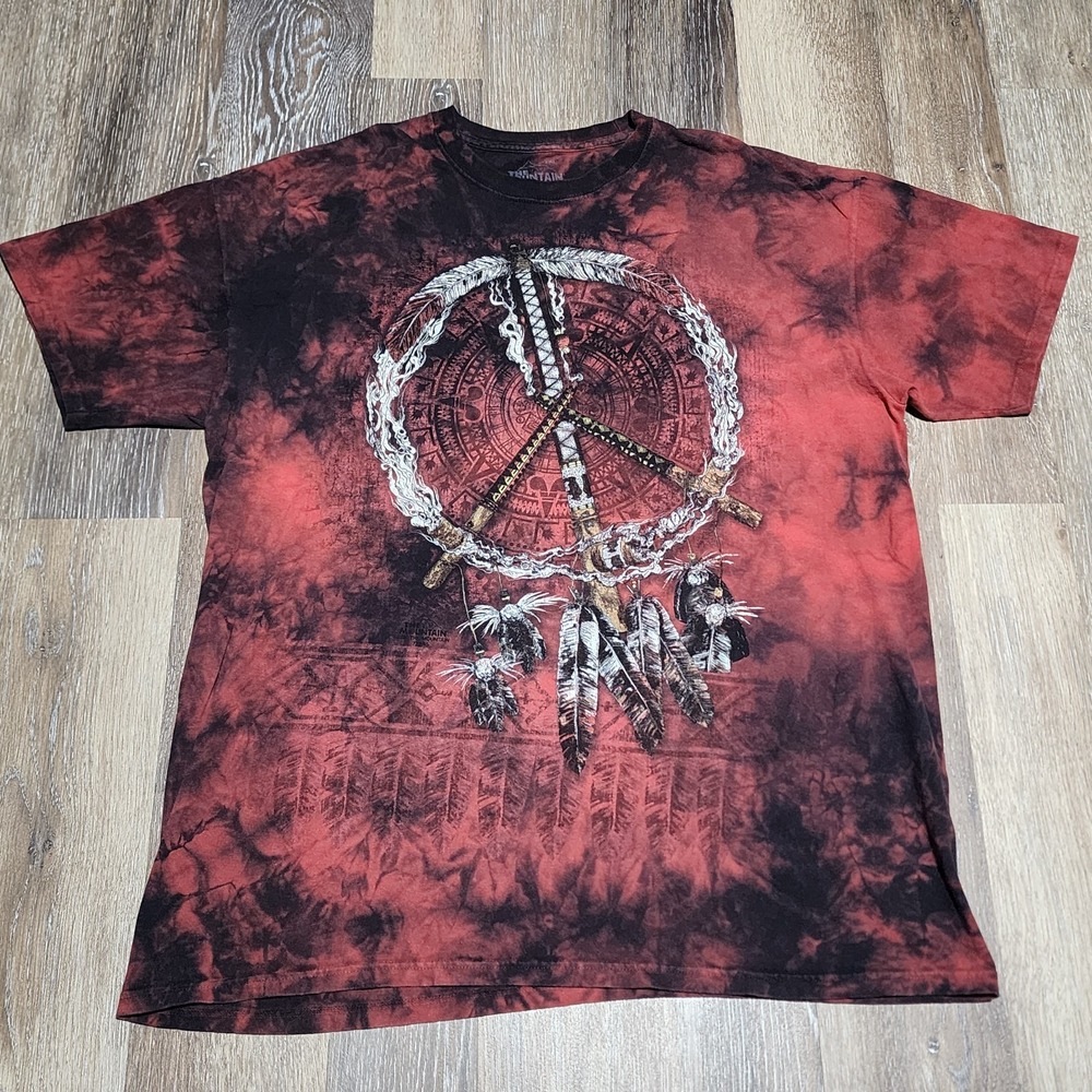 The Mountain Mens 2XL Red Black Tie Dye Native American Feather Dreamcatcher